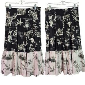 Eva Franco Anthropologie Paola Black White Pink Pleated Flounced Midi Skirt 6 28